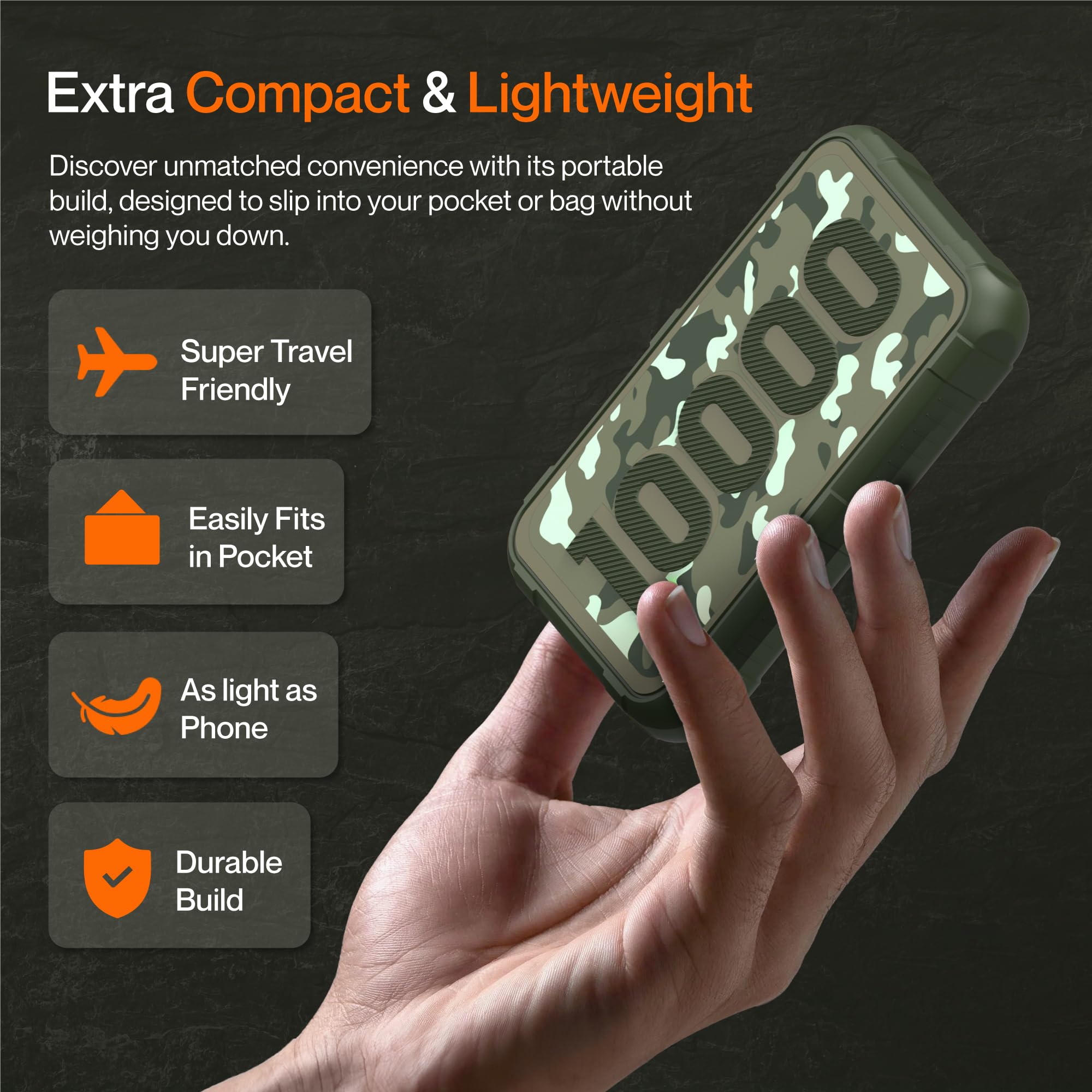 Ambrane 10000mAh Power Bank, Rugged & Slim, 22.5W Fast Charging, Compact & Travel-Friendly, USB & Type-C Output, PD & QC, Compatible with iPhone, Samsung, Oneplus & All Android (Force 10K, Orange) - Image 5