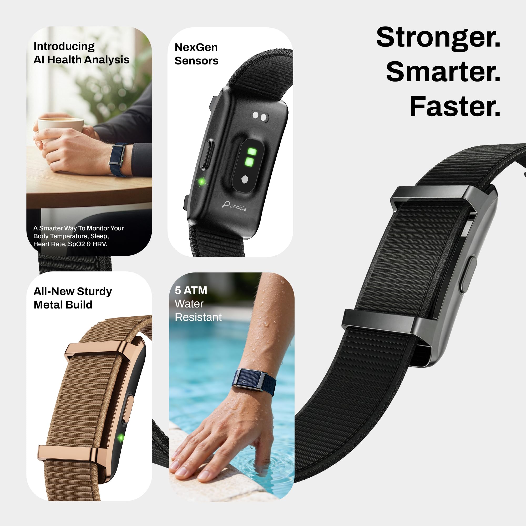 Pebble Qore 2 Smart Band Heart Rate | SpO2 | HRV | Body Temperature Monitoring | Sleep Tracker | 5ATM Water Resistant | Multiple Sports Modes | Premium Metal Body (Lunar Brown) - Image 3