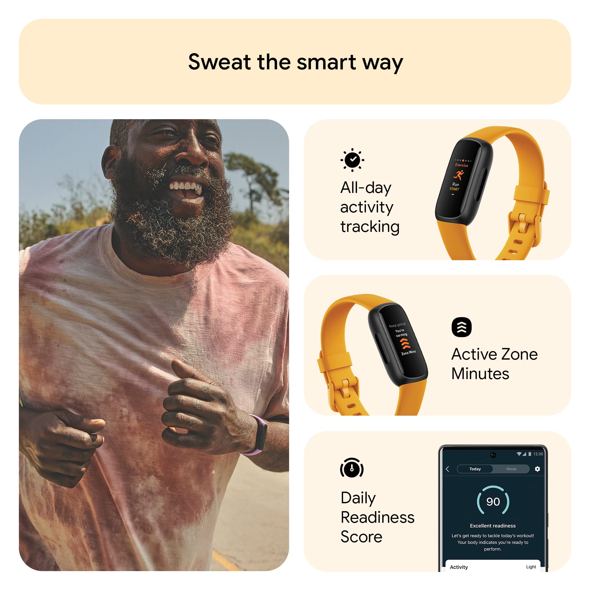 Fitbit Inspire 3 Health & Fitness Tracker (Morning Glow/Black) with 6-Month Premium Membership - Image 3