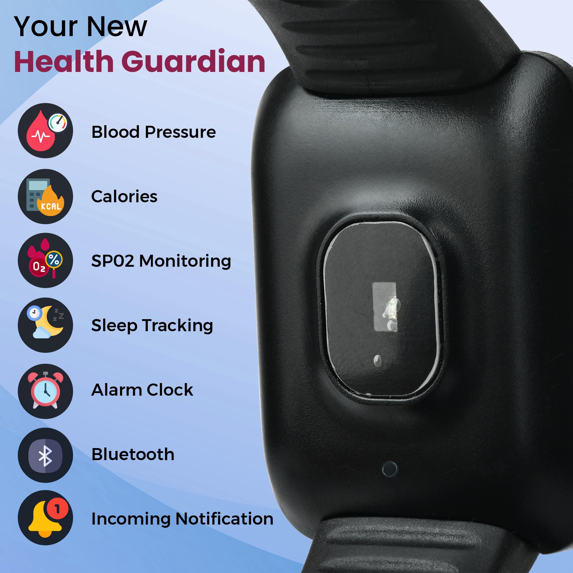 Bouncefit D20 Y68 Fitness Band Smart Watch for Men, Women, Boys, Girls, Kids – Single Touch Interface, Water Resistant, Workout Modes, Quick Charge Sports Smartwatch – Jet Black - Image 4
