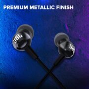 JBL C100SI Wired In Ear Headphones With Mic, Pure Bass Sound, One Button Multi-Function Remote, Premium Metallic Finish, Angled Buds For Comfort Fit (Black)